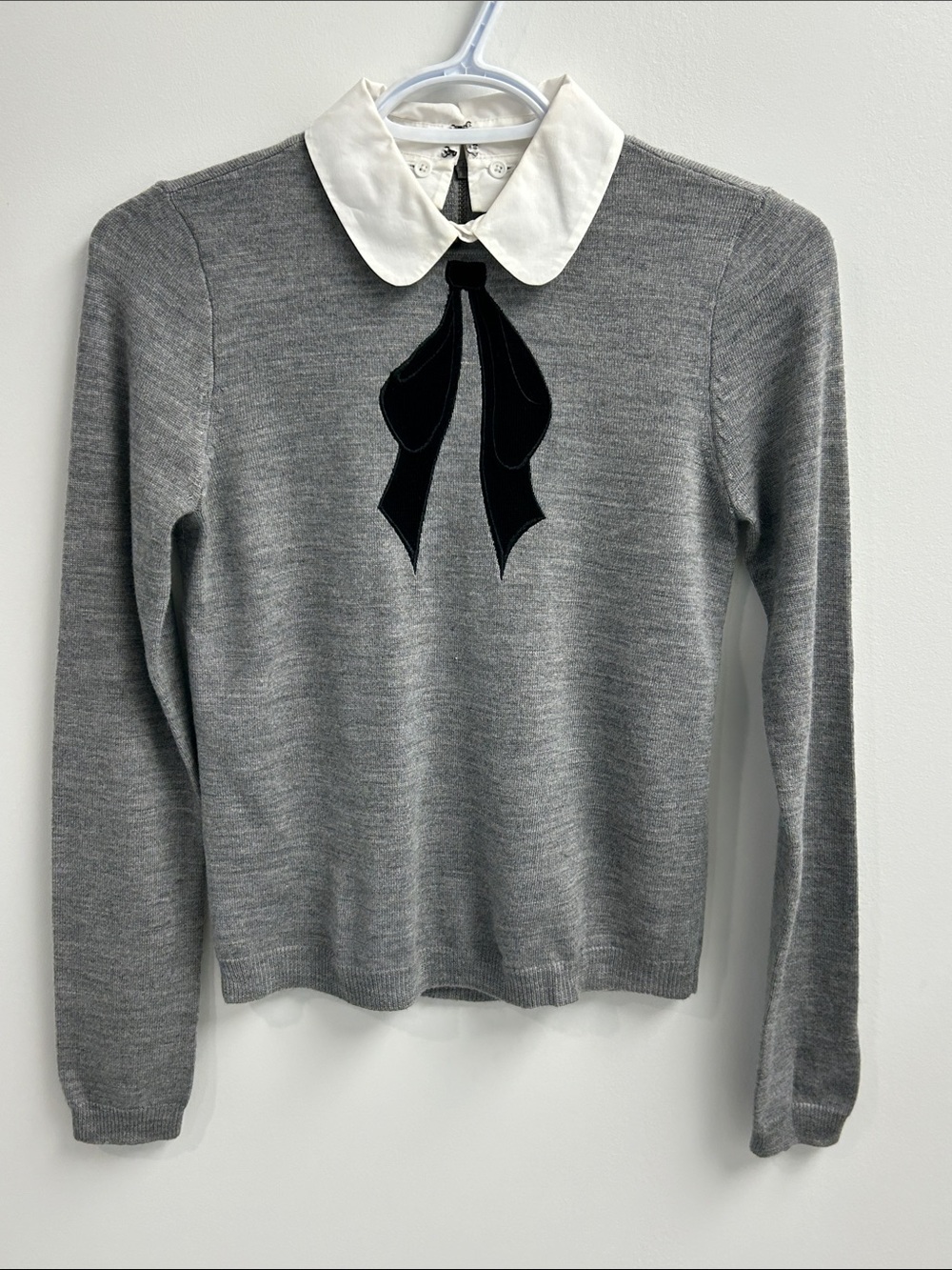 Alice + Olivia Knit Sweater with removable White Peter Pan Collar and Black Bow